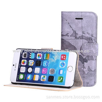 Leather Mobile Phone Case for iPhone 6, Perfectly Fits the Shape, Map, Ultra-thin Holder WalletNew